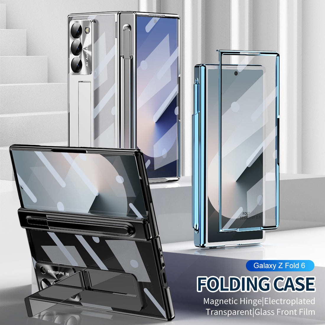 Samsung Galaxy Z Fold Series | Electroplated Transparent Double Hinge Phone Case