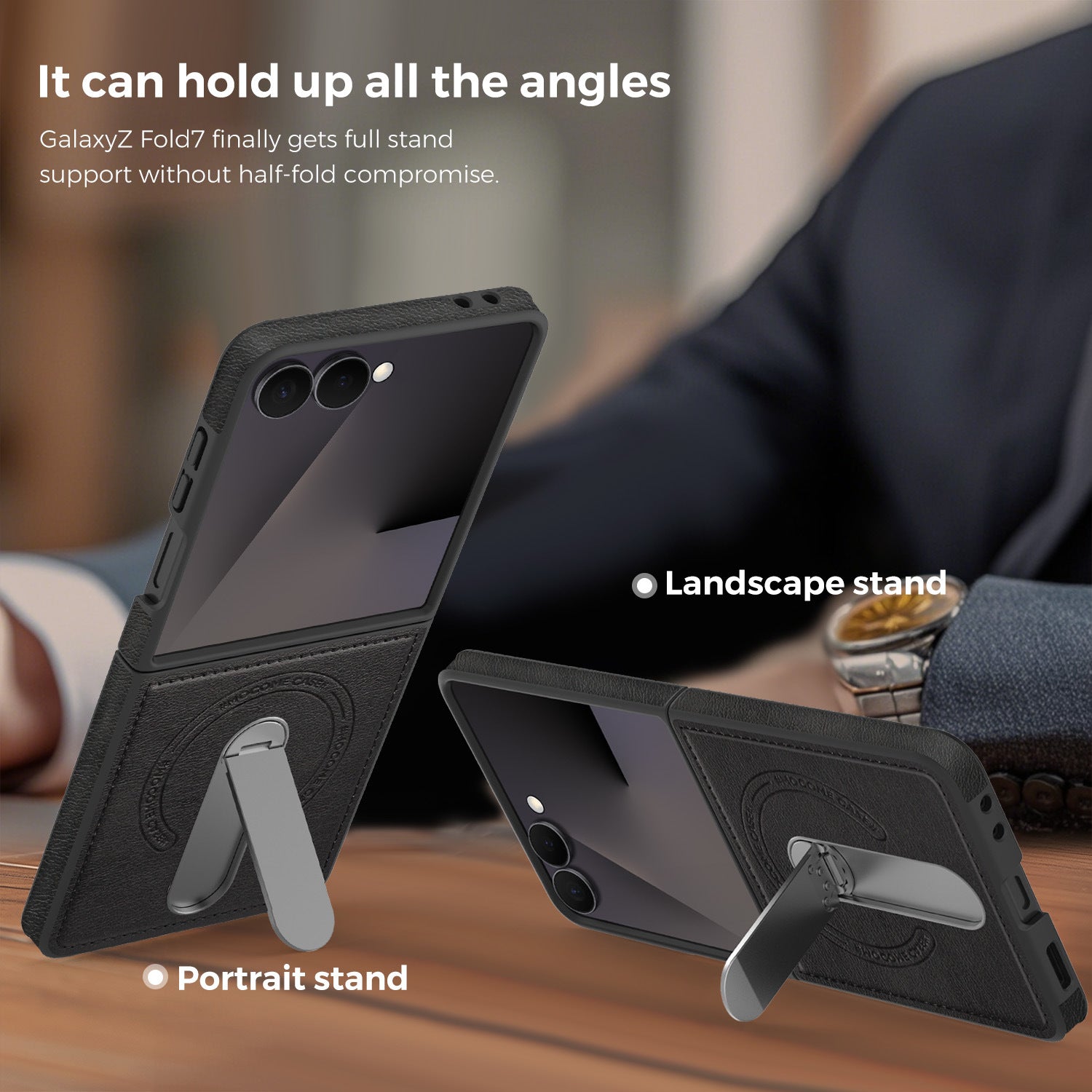 Folding Stand Business Leather Case