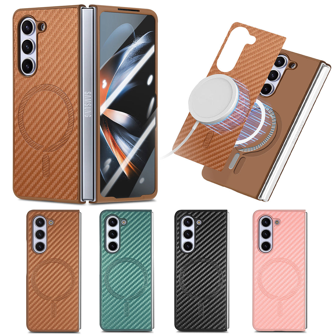 Samsung Galaxy Z Fold Series | Magnetic Card Holder Carbon Fiber Mobile Phone Case