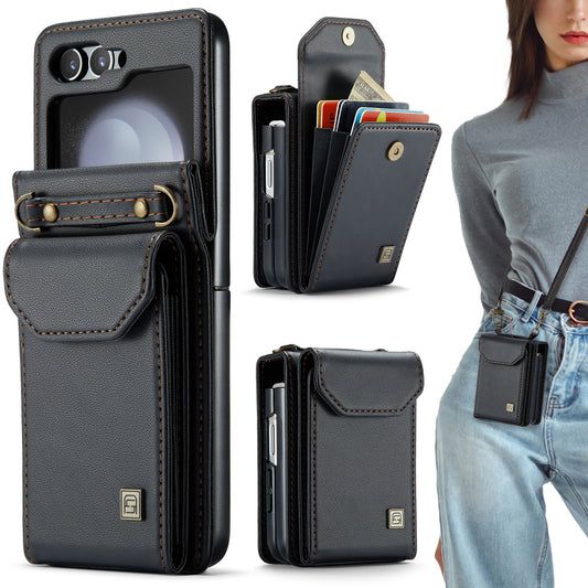 Samsung Series | Galaxy Z Flip5 Card Holder Foldable Crossbody Leather Case