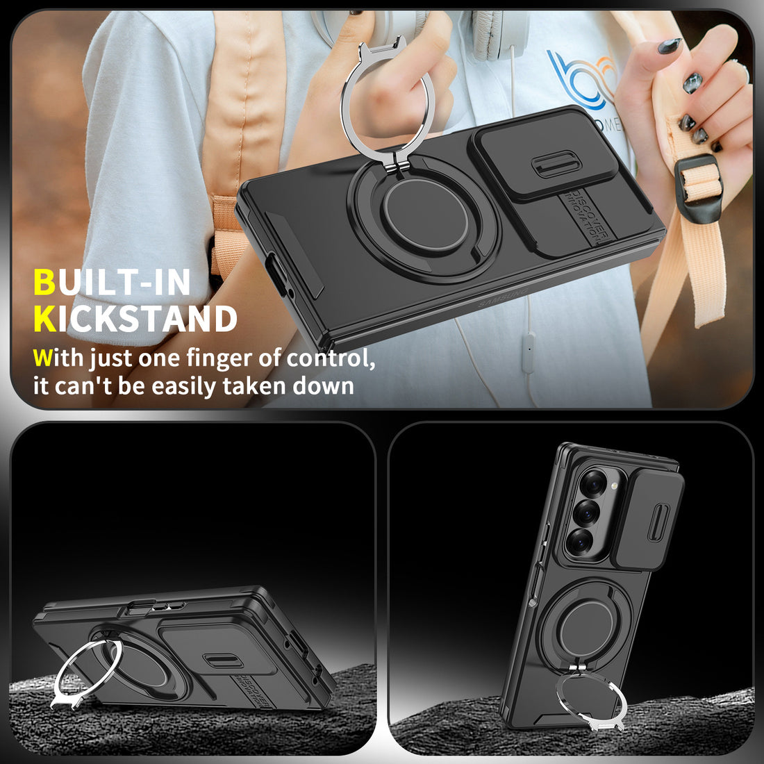 Samsung Galaxy Z Fold Series | Sliding Window Lens Protective Belt Bracket Mobile Phone Case