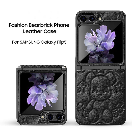Serie Samsung | Funda de cuero para teléfono Galaxy Z Flip Fashion Bearbrick 