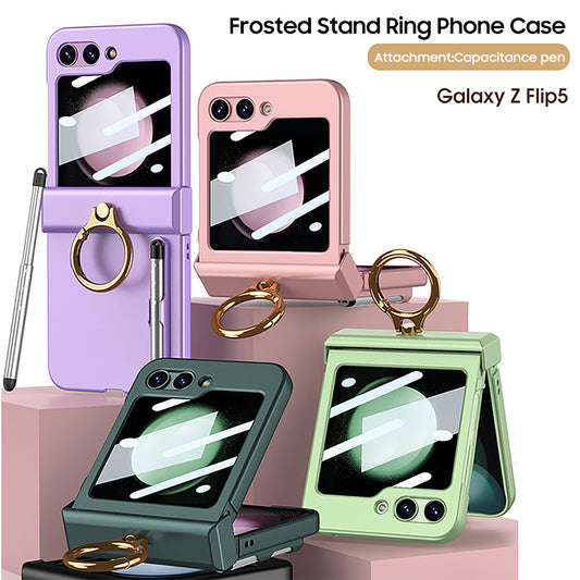 Samsung Series | Galaxy Z Flip5 Frosted Stand Ring Phone Case（Bring Pen）