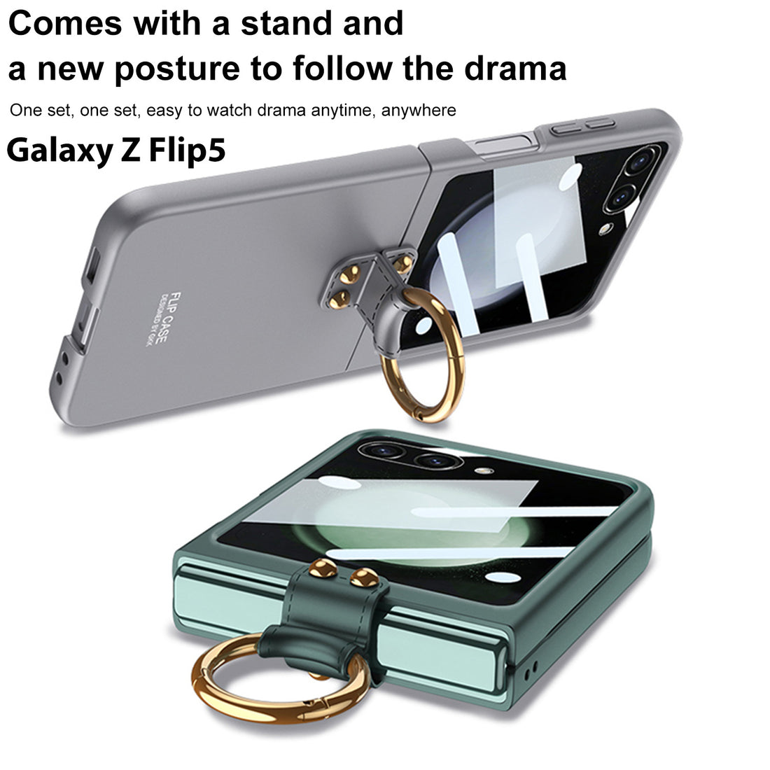 Samsung Series | Galaxy Z Flip5 Large Window Ring Buckle Frosted Mobile Phone Case