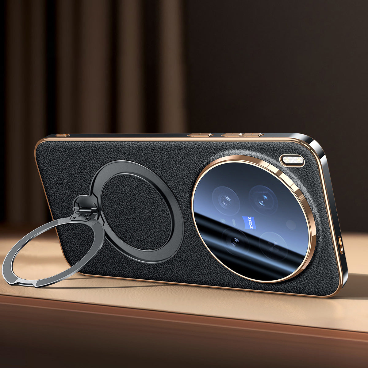 Rotating Ring Leather Case with MagSafe