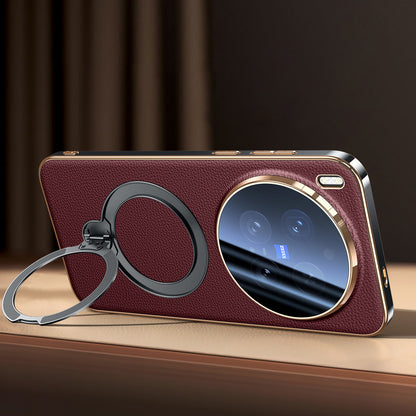 Rotating Ring Leather Case with MagSafe