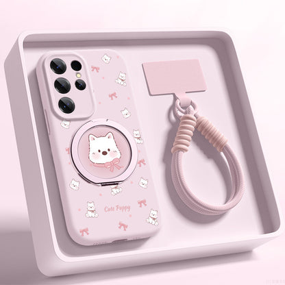 Cute Westie Liquid Silicone Lanyard Case with Bracket