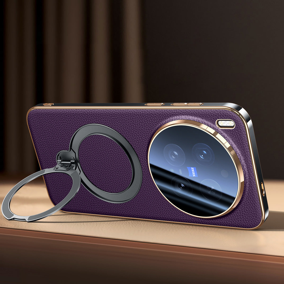 Rotating Ring Leather Case with MagSafe