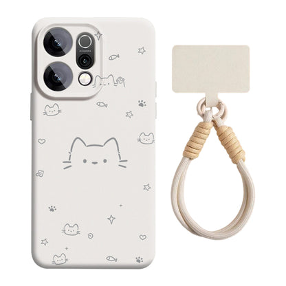 Cartoon Kitten Liquid Silicone Lanyard Case with MagSafe