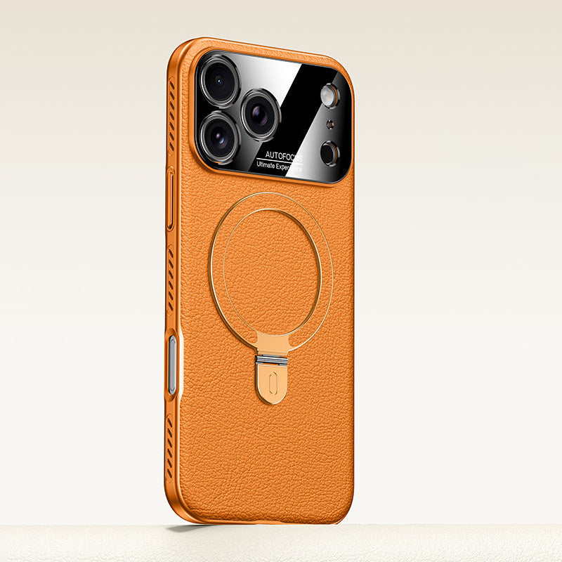 Rotating Ring Leather Case with MagSafe