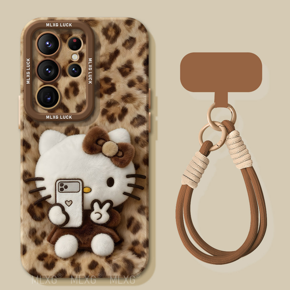 Leopard Print Kitty Liquid Silicone Lanyard Case