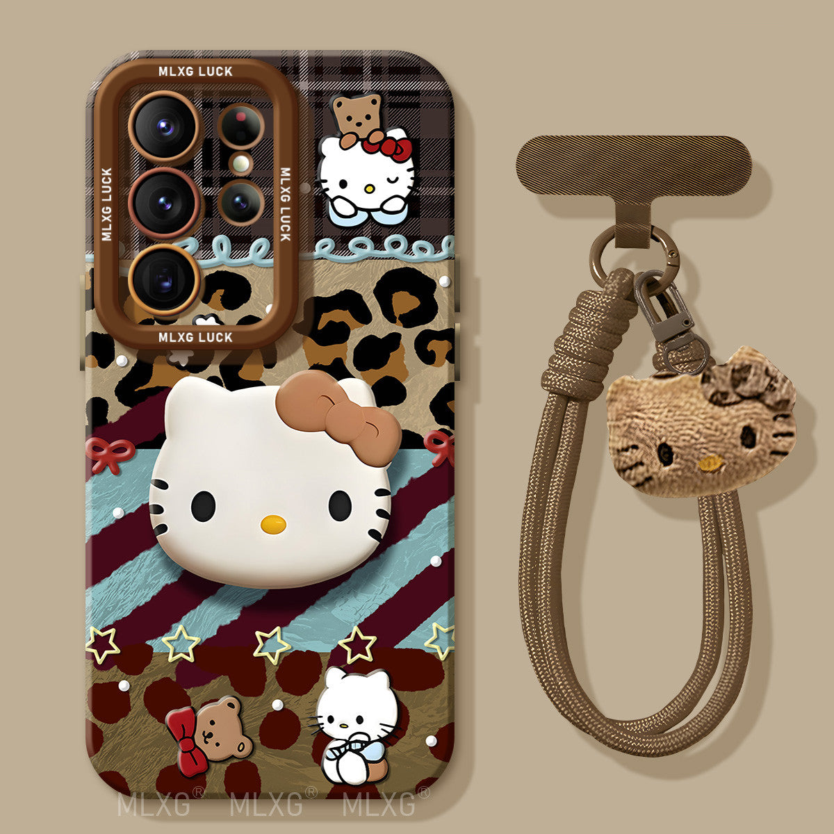 Leopard Print Kitty Liquid Silicone Lanyard Case