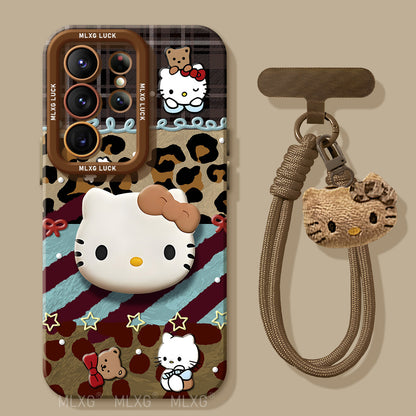 Leopard Print Kitty Liquid Silicone Lanyard Case