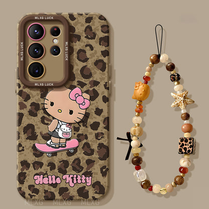 Leopard Print Kitty Liquid Silicone Lanyard Case