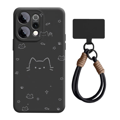 Cartoon Kitten Liquid Silicone Lanyard Case with MagSafe