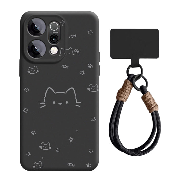 Cartoon Kitten Liquid Silicone Lanyard Case with MagSafe