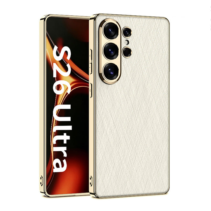 Luxurious Gold Filigree Silver Brocade Holder Leather Case