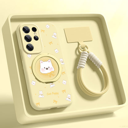 Cute Westie Liquid Silicone Lanyard Case with Bracket