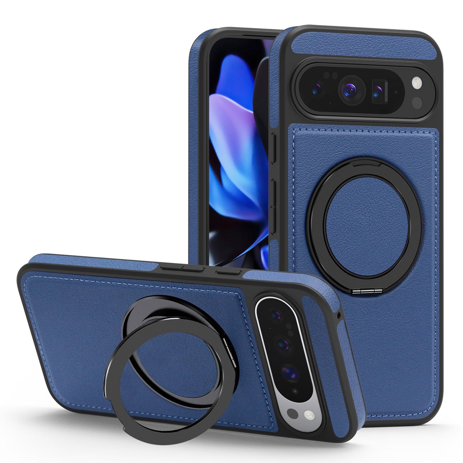 Rotating Ring Leather Case with MagSafe