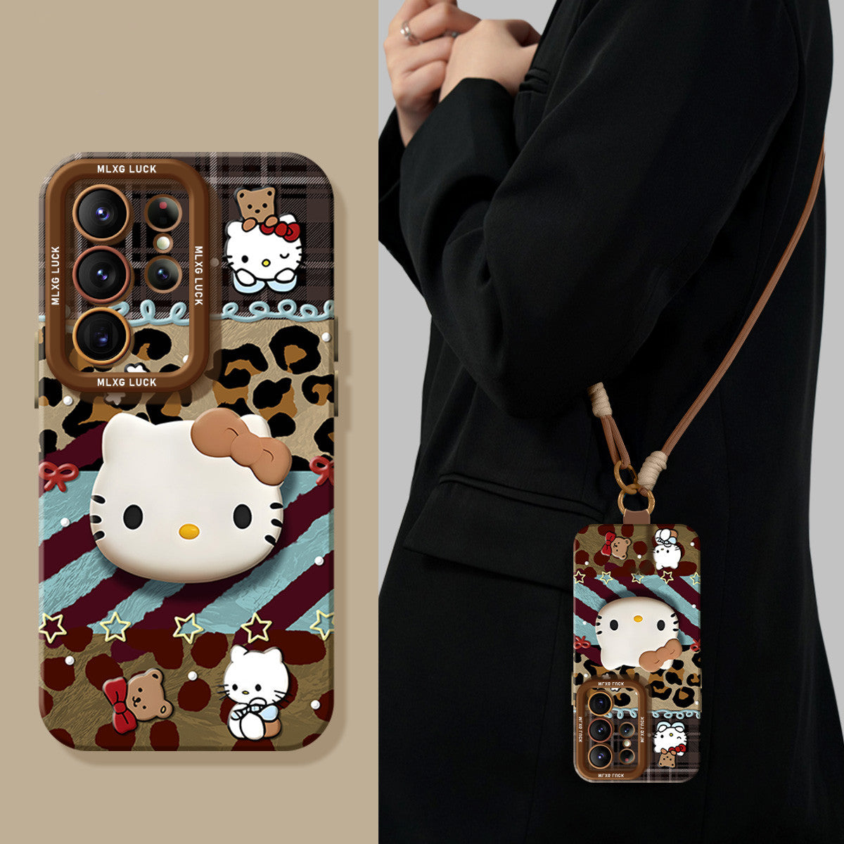 Leopard Print Kitty Liquid Silicone Lanyard Case