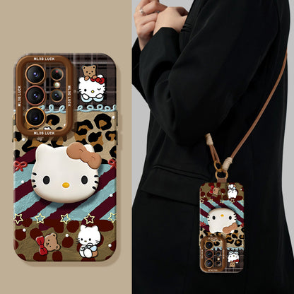 Leopard Print Kitty Liquid Silicone Lanyard Case