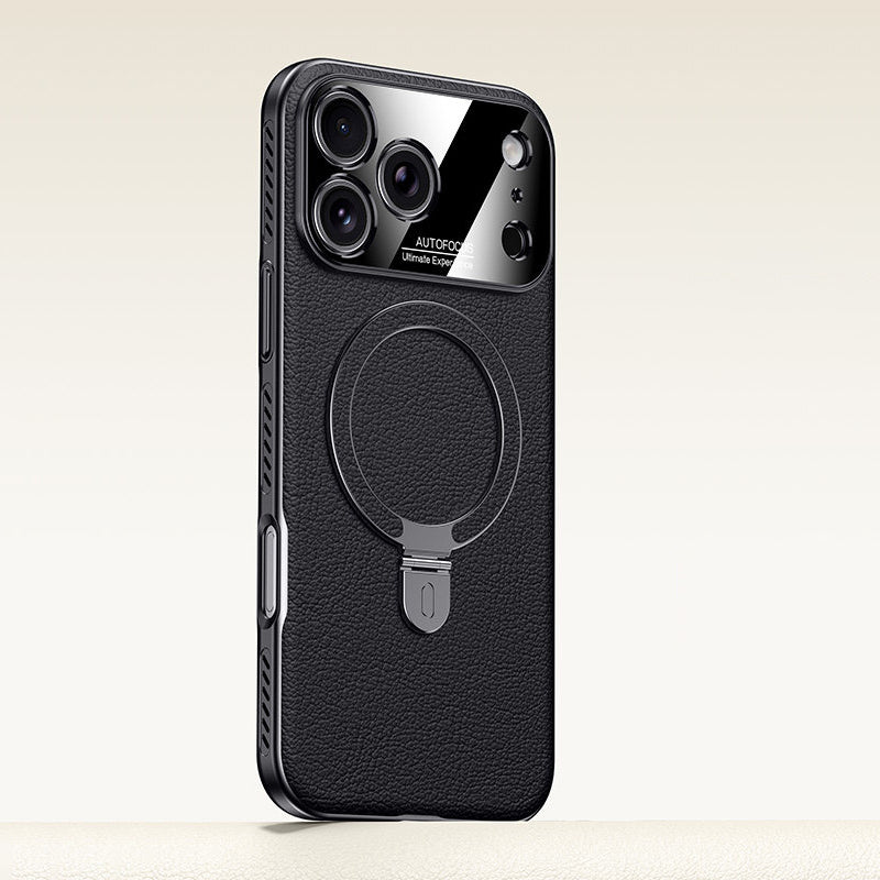 Rotating Ring Leather Case with MagSafe