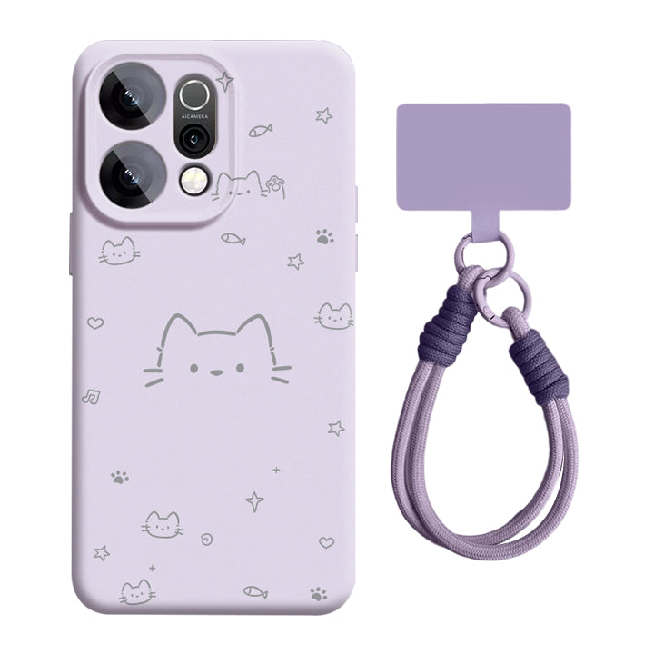 Cartoon Kitten Liquid Silicone Lanyard Case with MagSafe