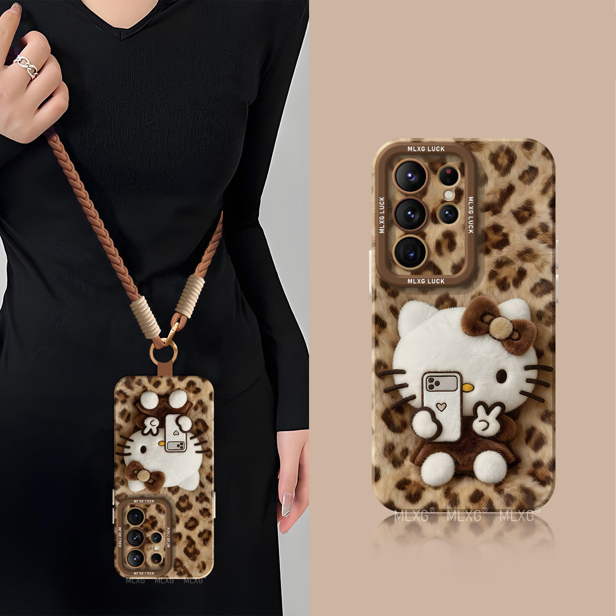 Leopard Print Kitty Liquid Silicone Lanyard Case