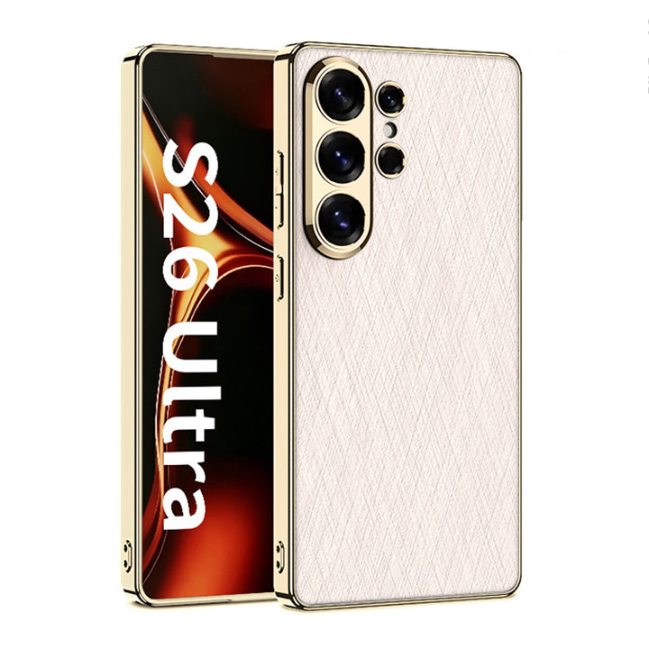 Luxurious Gold Filigree Silver Brocade Holder Leather Case