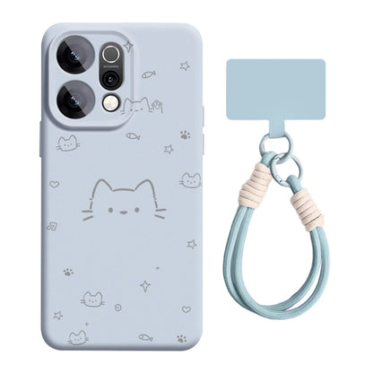 Cartoon Kitten Liquid Silicone Lanyard Case with MagSafe