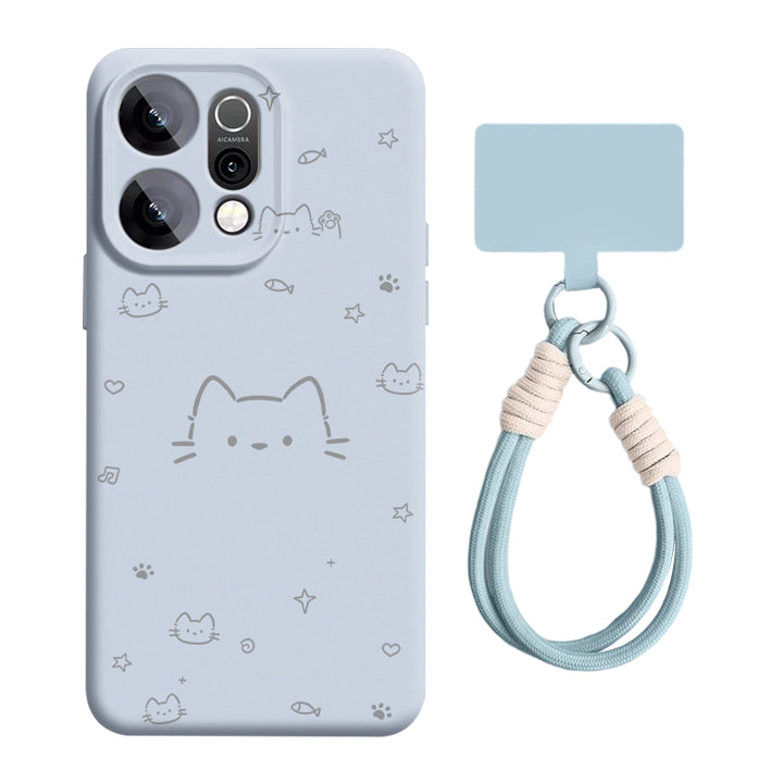 Cartoon Kitten Liquid Silicone Lanyard Case with MagSafe