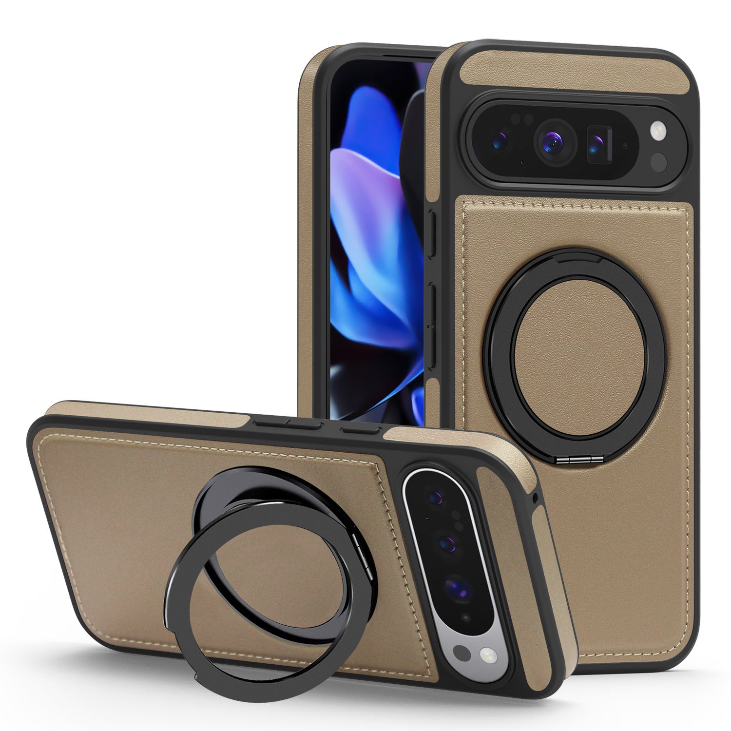 Rotating Ring Leather Case with MagSafe