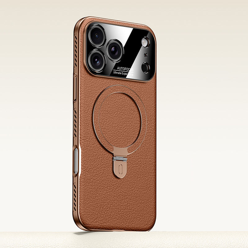 Rotating Ring Leather Case with MagSafe