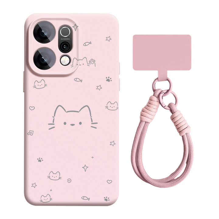 Cartoon Kitten Liquid Silicone Lanyard Case with MagSafe