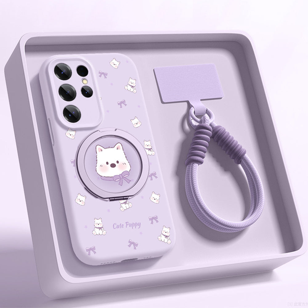 Cute Westie Liquid Silicone Lanyard Case with Bracket