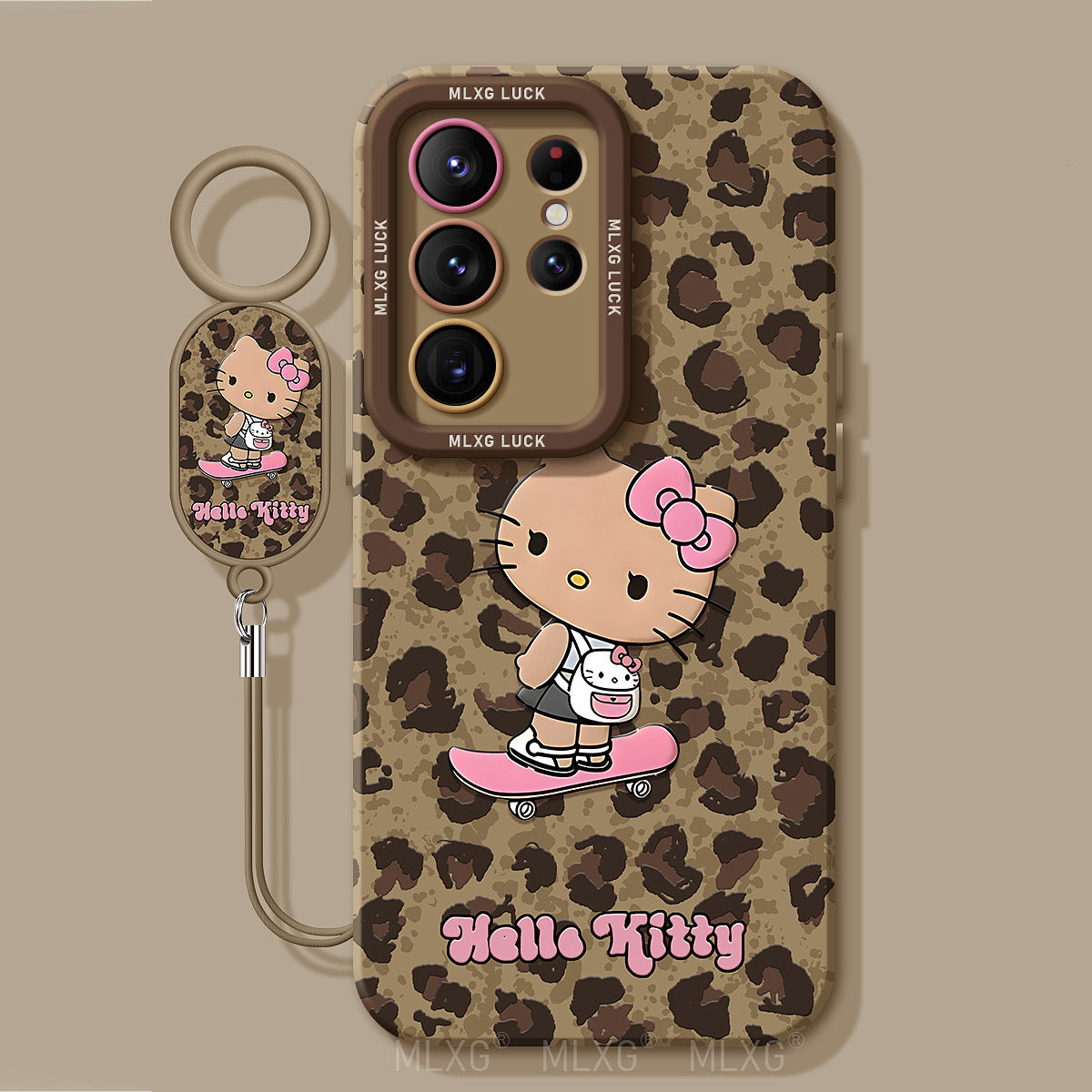 Leopard Print Kitty Liquid Silicone Lanyard Case