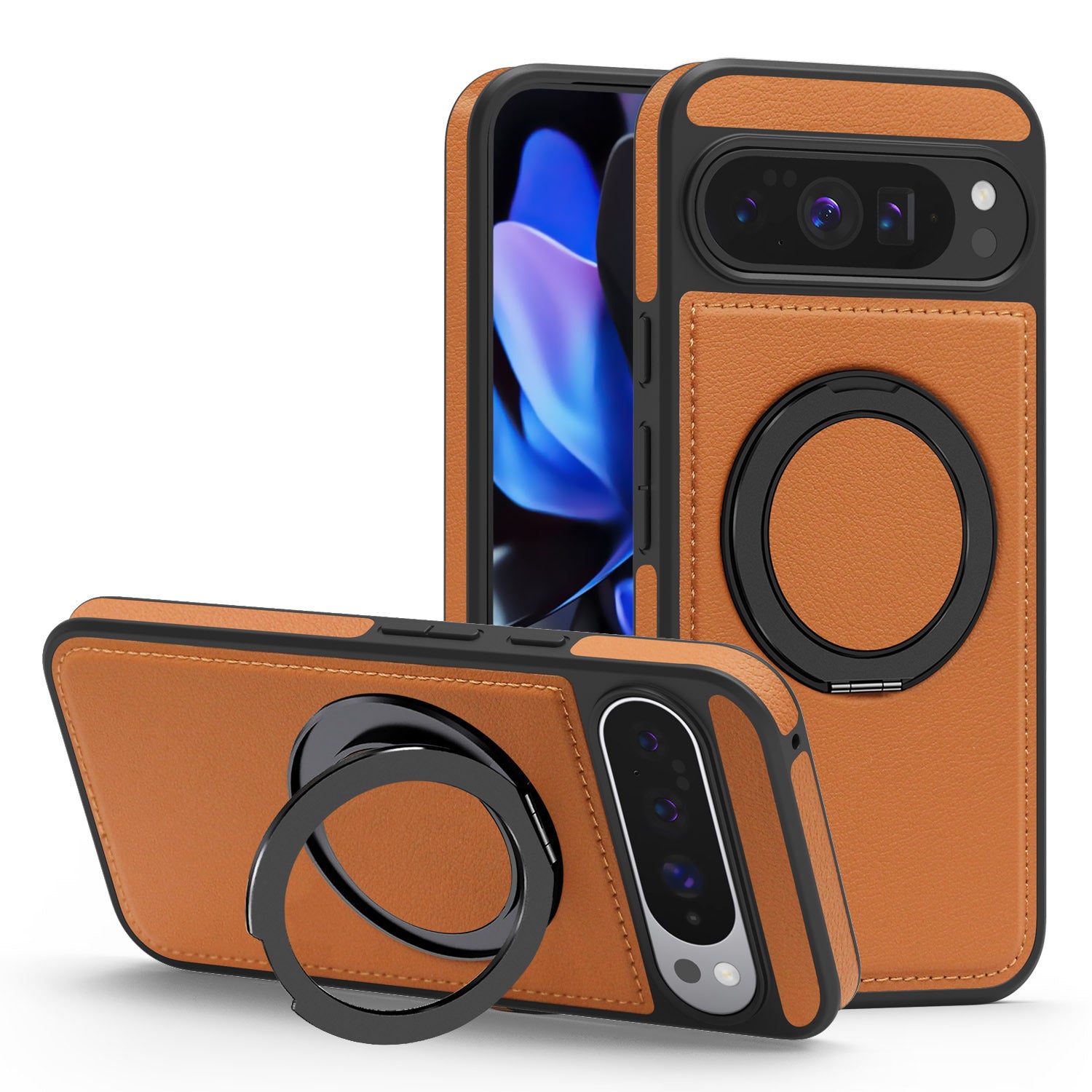 Rotating Ring Leather Case with MagSafe