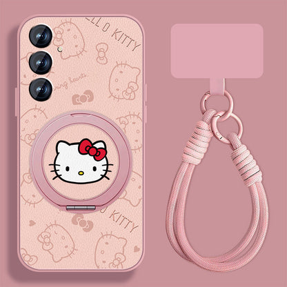 Hello Kitty Rotating Bracket Leather Case with Lanyard