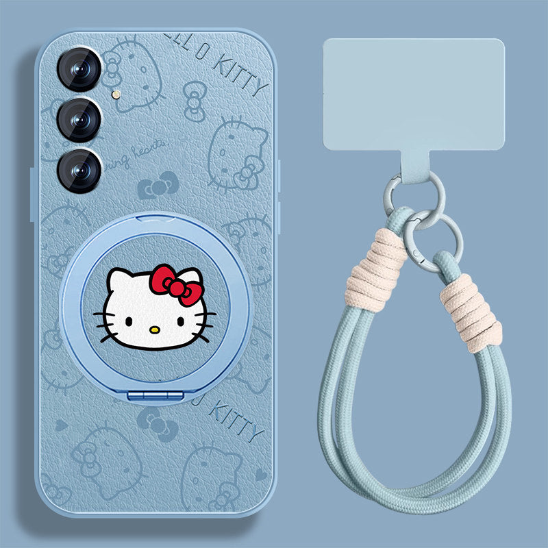 Hello Kitty Rotating Bracket Leather Case with Lanyard