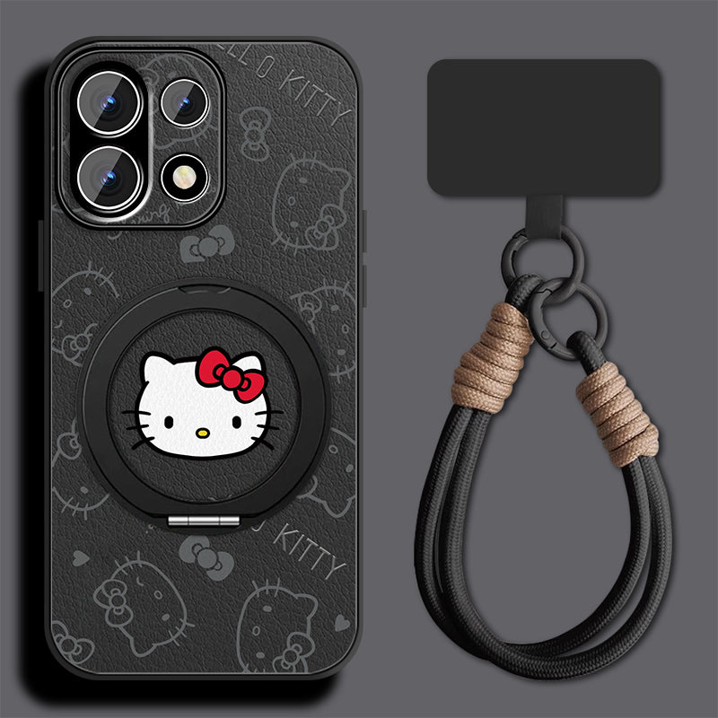 Rotating Ring Leather Case with Lanyard