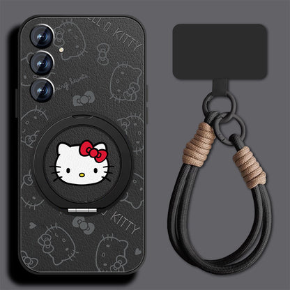 Hello Kitty Rotating Bracket Leather Case with Lanyard