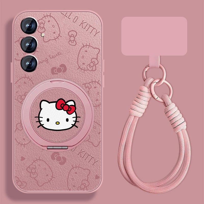 Hello Kitty Rotating Bracket Leather Case with Lanyard