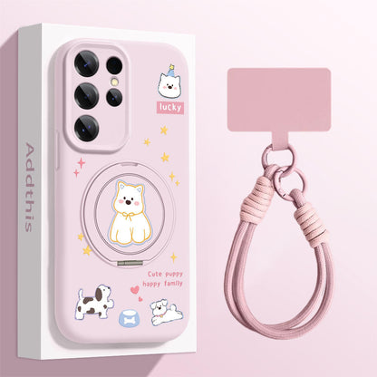 Cute Westie Liquid Silicone Lanyard Case with Bracket