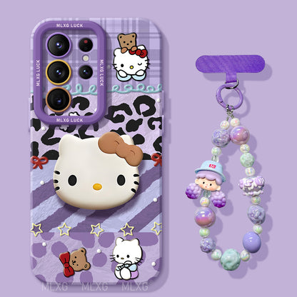 Leopard Print Kitty Liquid Silicone Lanyard Case