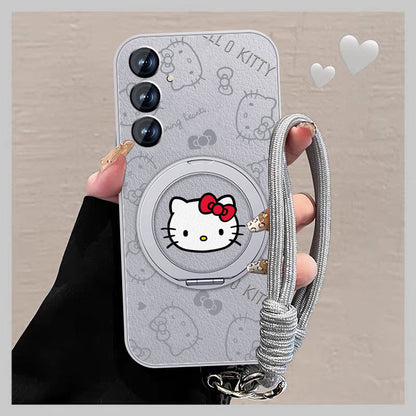 Hello Kitty Rotating Bracket Leather Case with Lanyard