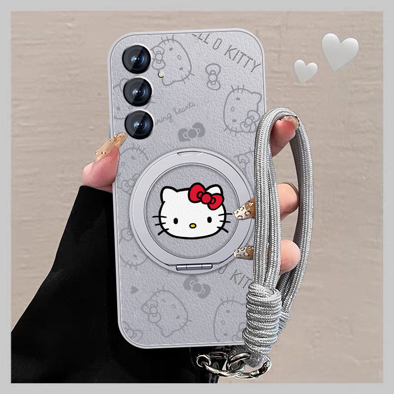 Hello Kitty Rotating Bracket Leather Case with Lanyard
