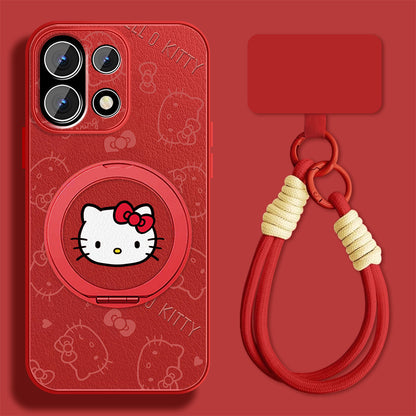 Rotating Ring Leather Case with Lanyard