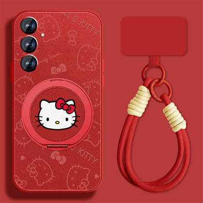 Hello Kitty Rotating Bracket Leather Case with Lanyard