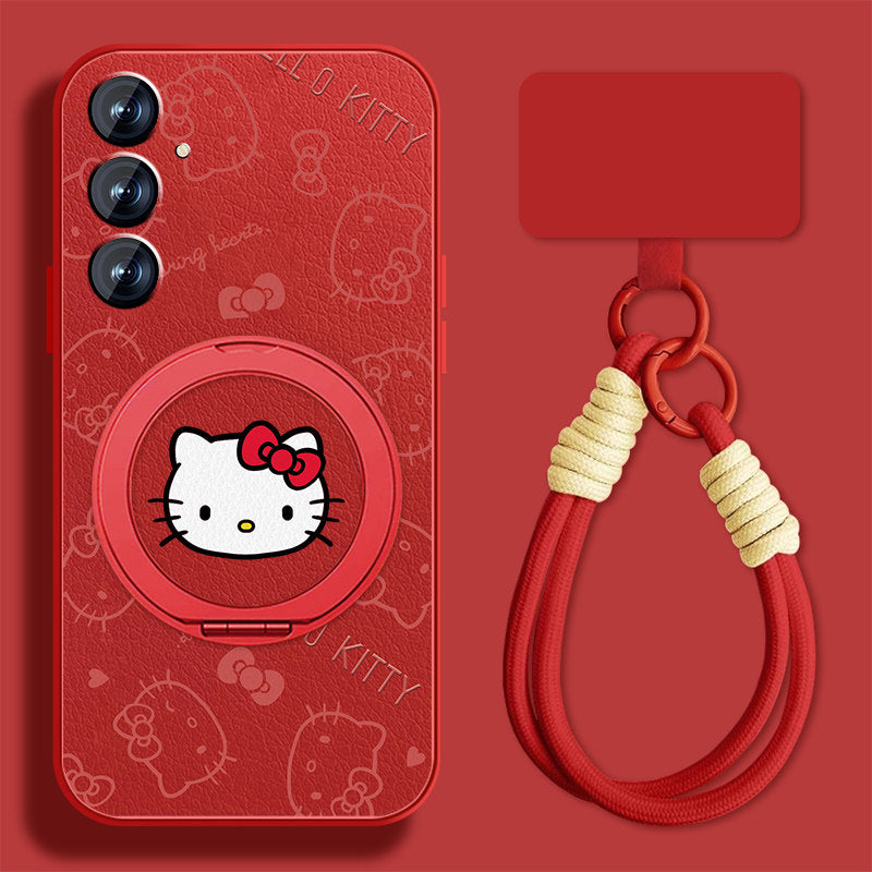 Hello Kitty Rotating Bracket Leather Case with Lanyard