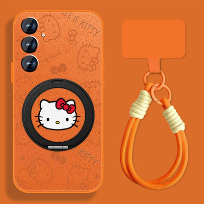 Hello Kitty Rotating Bracket Leather Case with Lanyard